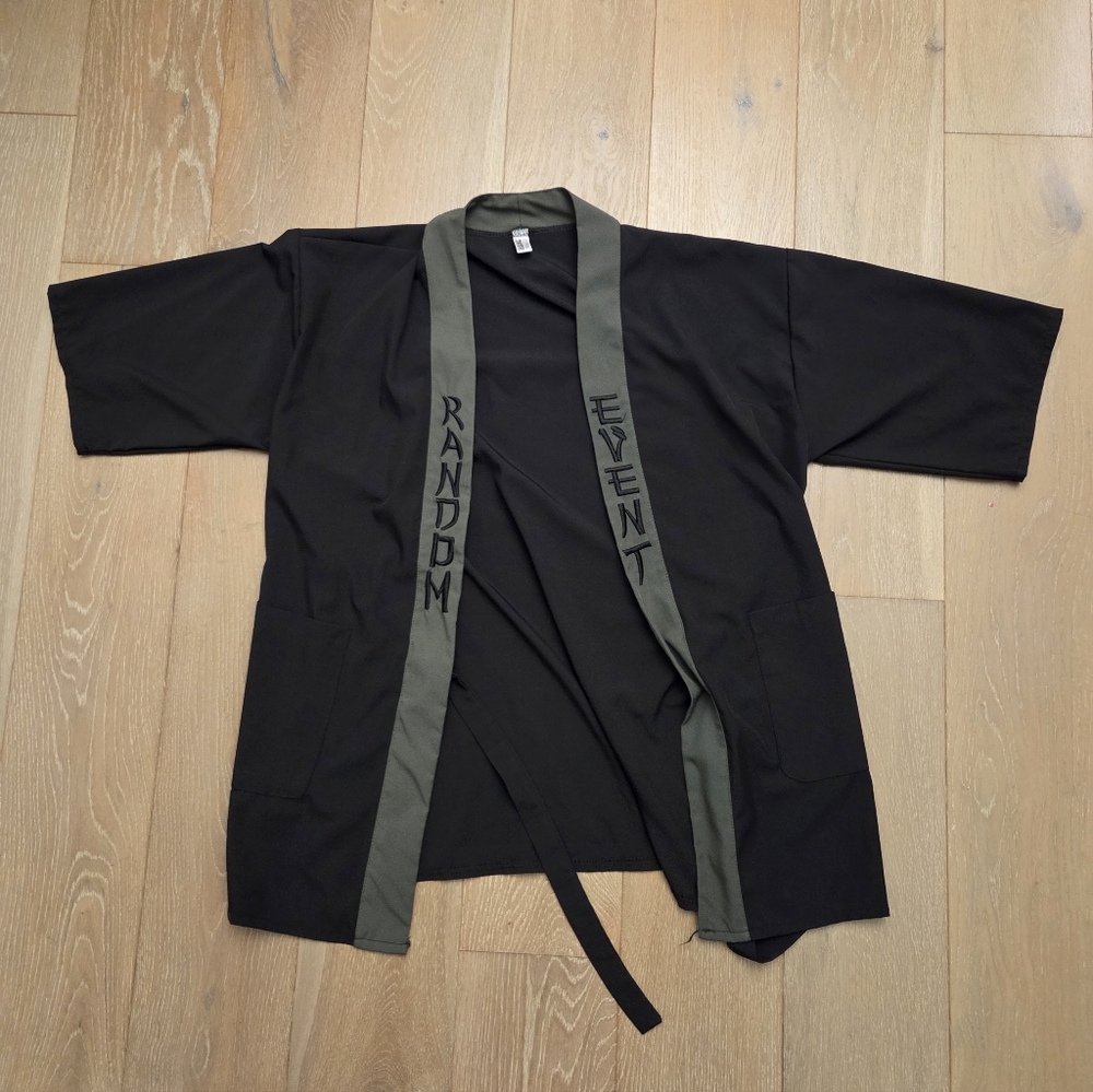 Black Unisex Kimono Cardigan with Green Trim With Gift Bag  Size Medium